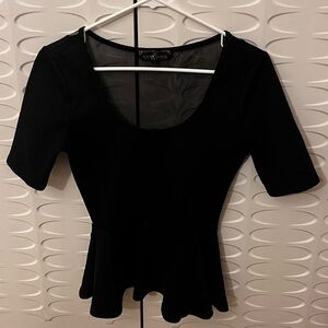 Almost Famous Sheer Back Black Blouse Top, Women’s Small